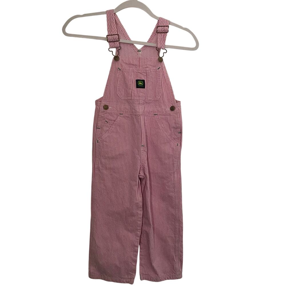 Toddler Girl Overalls John Deere Pink White Striped Size 5